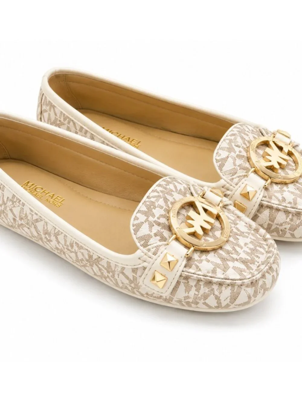 Michael Kors Fulton Studded Logo Moccasin Flats in Vanilla Cream